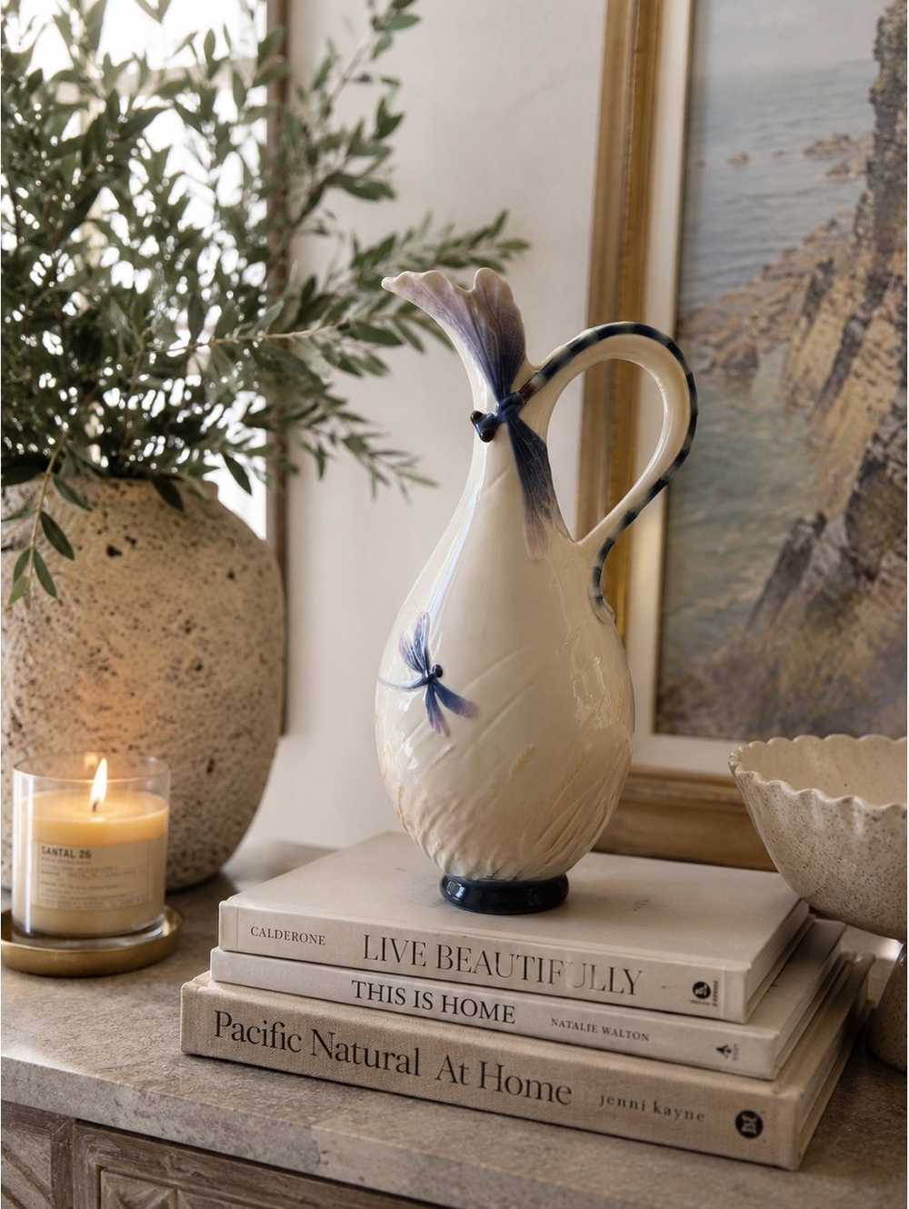 FRANZ Porcelain Dragonfly Sculpted Handle Vase FZ00054 | Jen Woo | Collectible